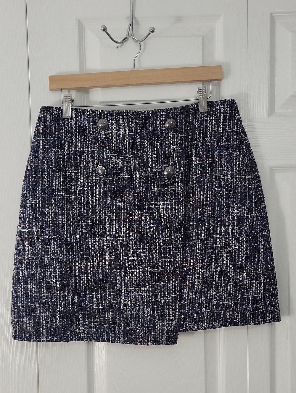 LOFT Classic Navy Tweed Double-Button Mini Skirt
